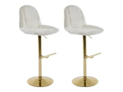 Conjunto de 2 bancos altos em tecido bouclé e metal dourado branco - LOLY