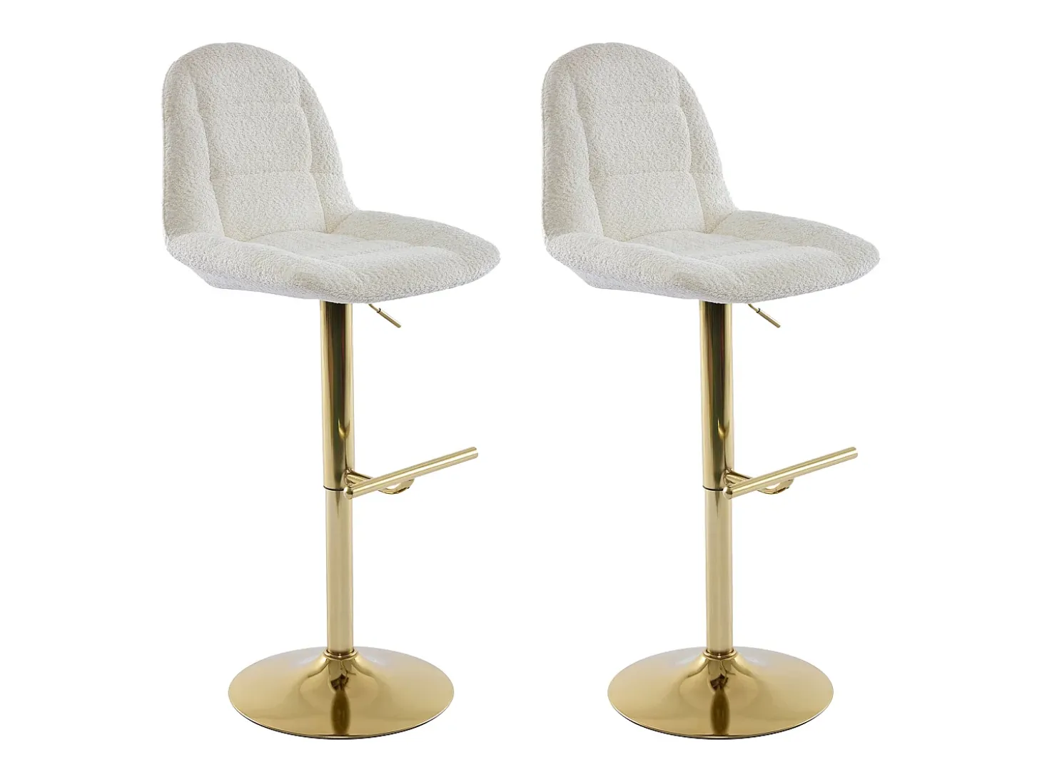 Conjunto de 2 bancos altos em tecido bouclé e metal dourado branco - LOLY