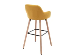Conjunto de 2 bancos altos em tecido e pés em madeira de faia - Amarelo - ELEANA