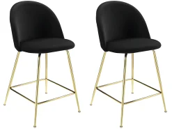 Conjunto de 2 bancos altos - Veludo e metal dourado - Preto - MELBOURNE