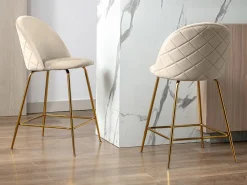 Conjunto de 2 bancos altos - Veludo e metal dourado - Bege - MELBOURNE