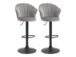 Conjunto de 2 bancos altos giratórios, com altura ajustável, com encosto, toque de veludo, cinza, sem braços