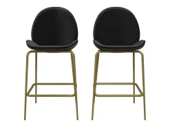 Conjunto de 2 bancos de bar estofados em PU preto