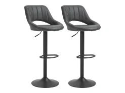Conjunto de 2 bancos de bar, bancos de cozinha giratórios, altura ajustável com apoio para os pés, aparência de couro, estrutura de metal, cinza