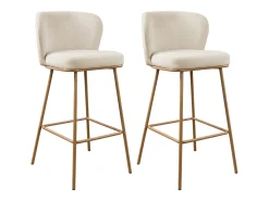 Conjunto de 2 bancos de bar em tecido texturado e metal com efeito madeira - Bege e Natural - SENORASE
