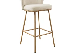 Conjunto de 2 bancos de bar em tecido texturado e metal com efeito madeira - Bege e Natural - SENORASE