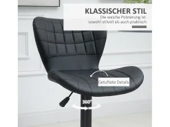Conjunto de 2 bancos de bar, design retrô, altura ajustável, rotação de 360°, couro preto