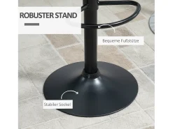Conjunto de 2 bancos de bar, design retrô, altura ajustável, rotação de 360°, couro preto
