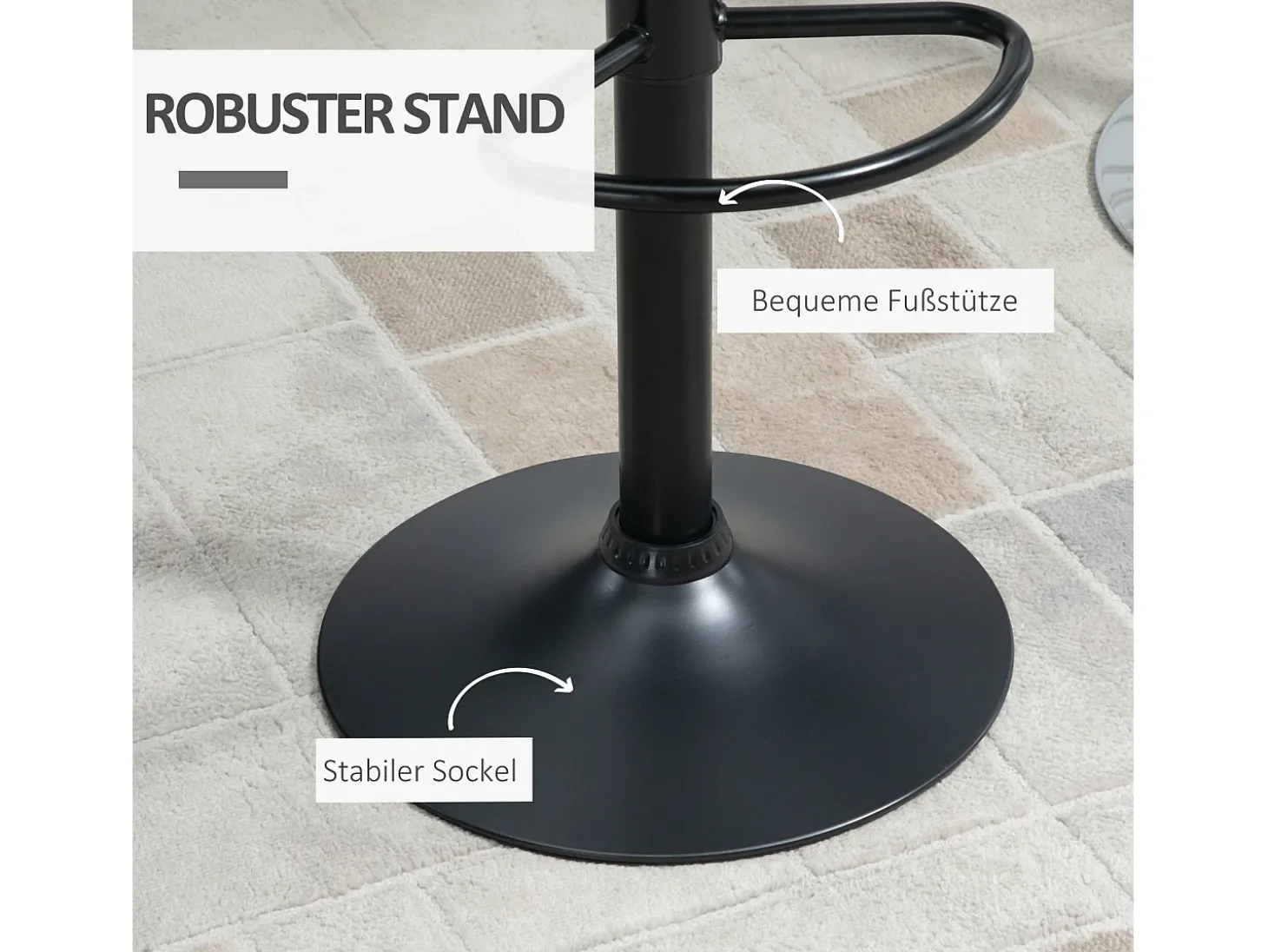 Conjunto de 2 bancos de bar, design retrô, altura ajustável, rotação de 360°, couro preto