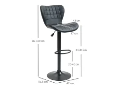 Conjunto de 2 bancos de bar, design retrô, altura ajustável, rotação de 360°, couro preto