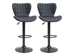 Conjunto de 2 bancos de bar, design retrô, altura ajustável, rotação de 360°, couro preto