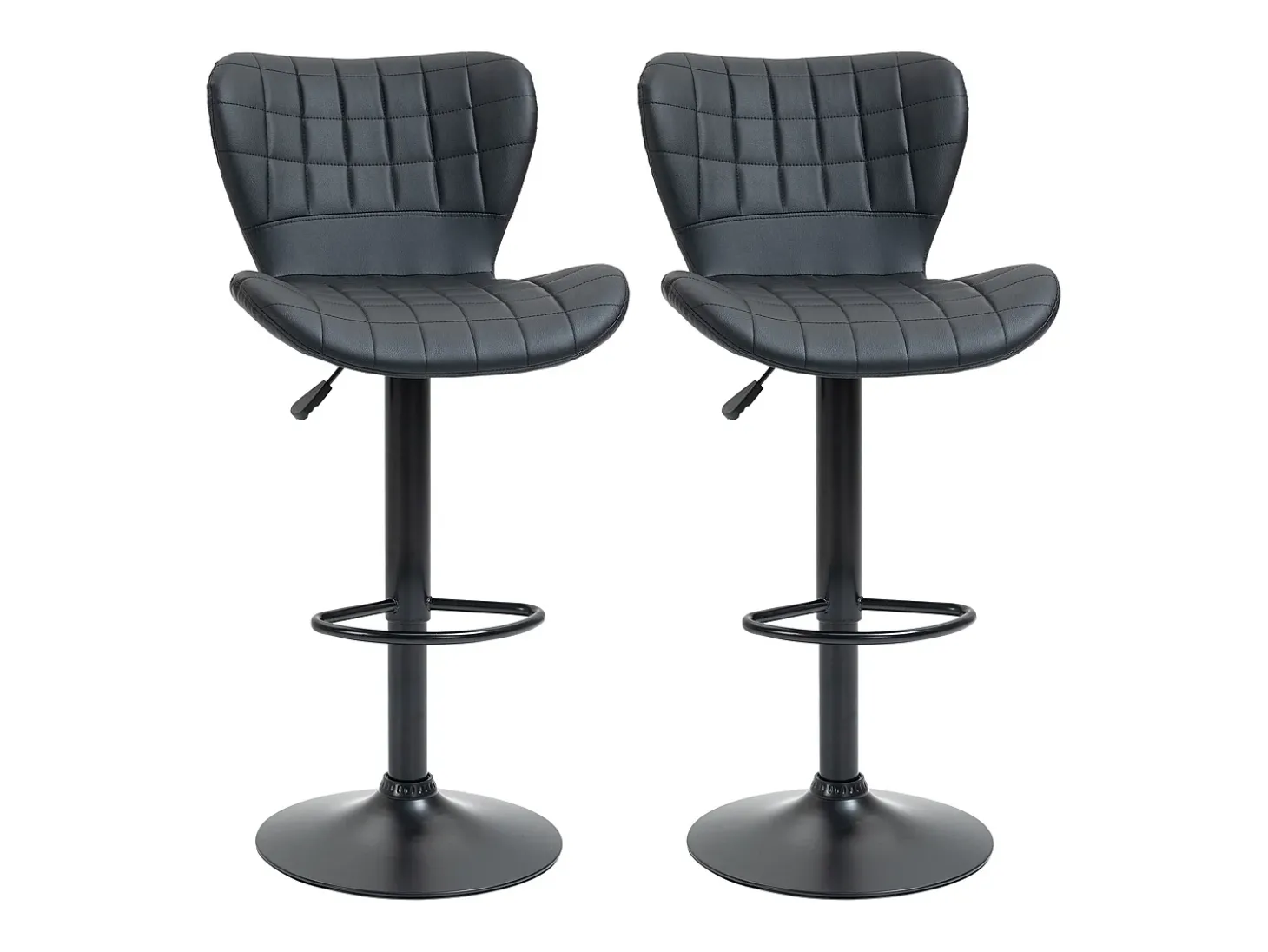 Conjunto de 2 bancos de bar, design retrô, altura ajustável, rotação de 360°, couro preto