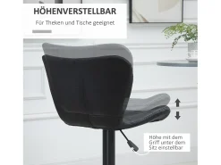 Conjunto de 2 bancos de bar, design retrô, altura ajustável, rotação de 360°, couro preto