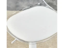 Conjunto de 2 bancos de bar com encostos transparentes - Altura ajustável - Pés em metal branco