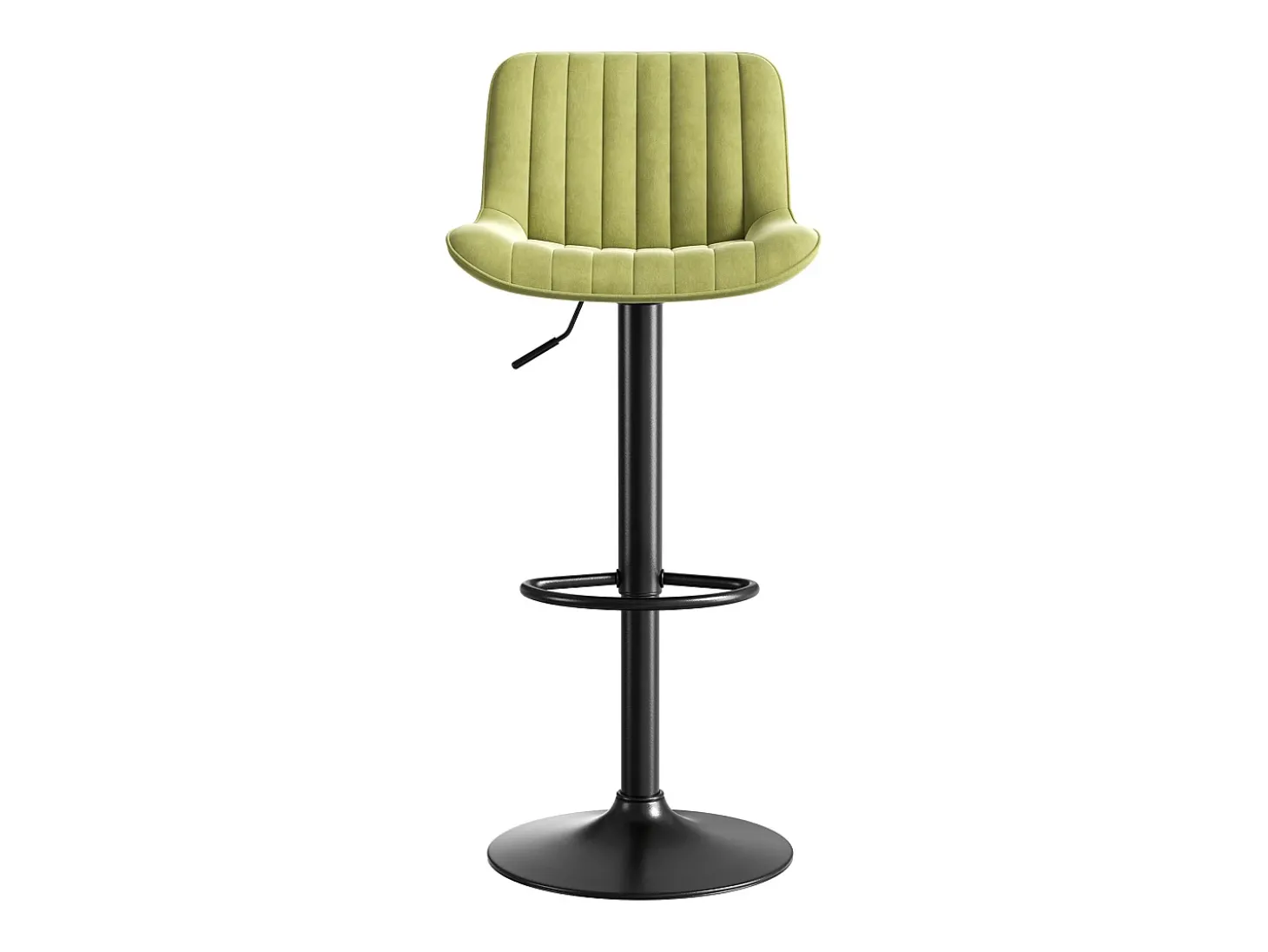Conjunto de 2 bancos de bar verdes, com altura regulável, em veludo e metal.