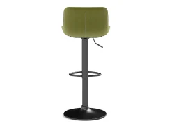 Conjunto de 2 bancos de bar verdes, com altura regulável, em veludo e metal.