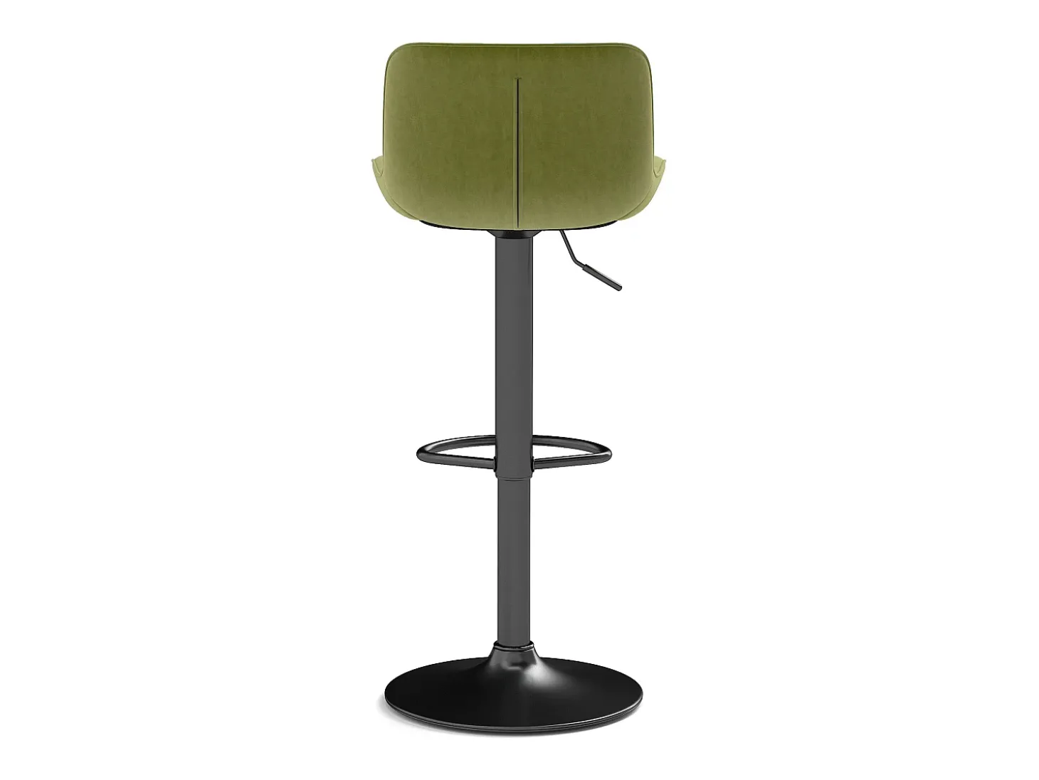 Conjunto de 2 bancos de bar verdes, com altura regulável, em veludo e metal.