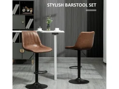 Conjunto de 2 bancos de bar, bancos de balcão com altura ajustável, couro sintético, banco de bistrô com anel de pé, aço, marrom
