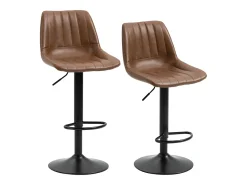 Conjunto de 2 bancos de bar, bancos de balcão com altura ajustável, couro sintético, banco de bistrô com anel de pé, aço, marrom
