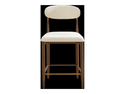 Conjunto de 2 bancos de bar, com 94 cm de altura - Estrutura em metal castanho e dourado - Tecido bege