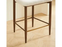 Conjunto de 2 bancos de bar, com 94 cm de altura - Estrutura em metal castanho e dourado - Tecido bege