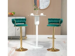 Conjunto de 2 bancos de bar giratórios de 360° e ajustáveis em altura com apoio para os pés, veludo, verde e prateado