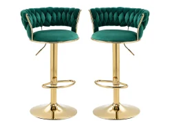 Conjunto de 2 bancos de bar giratórios de 360° e ajustáveis em altura com apoio para os pés, veludo, verde e prateado