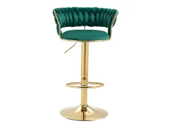 Conjunto de 2 bancos de bar giratórios de 360° e ajustáveis em altura com apoio para os pés, veludo, verde e prateado