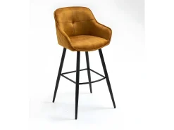 Conjunto de 2 bancos de bar - tecido e metal - amarelo escuro - SHERRY