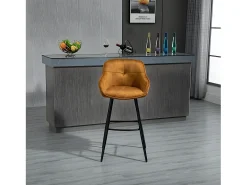 Conjunto de 2 bancos de bar - tecido e metal - amarelo escuro - SHERRY