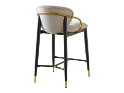 Conjunto de 2 bancos de bar em tecido chenille castanho claro - Pés em metal preto e dourado