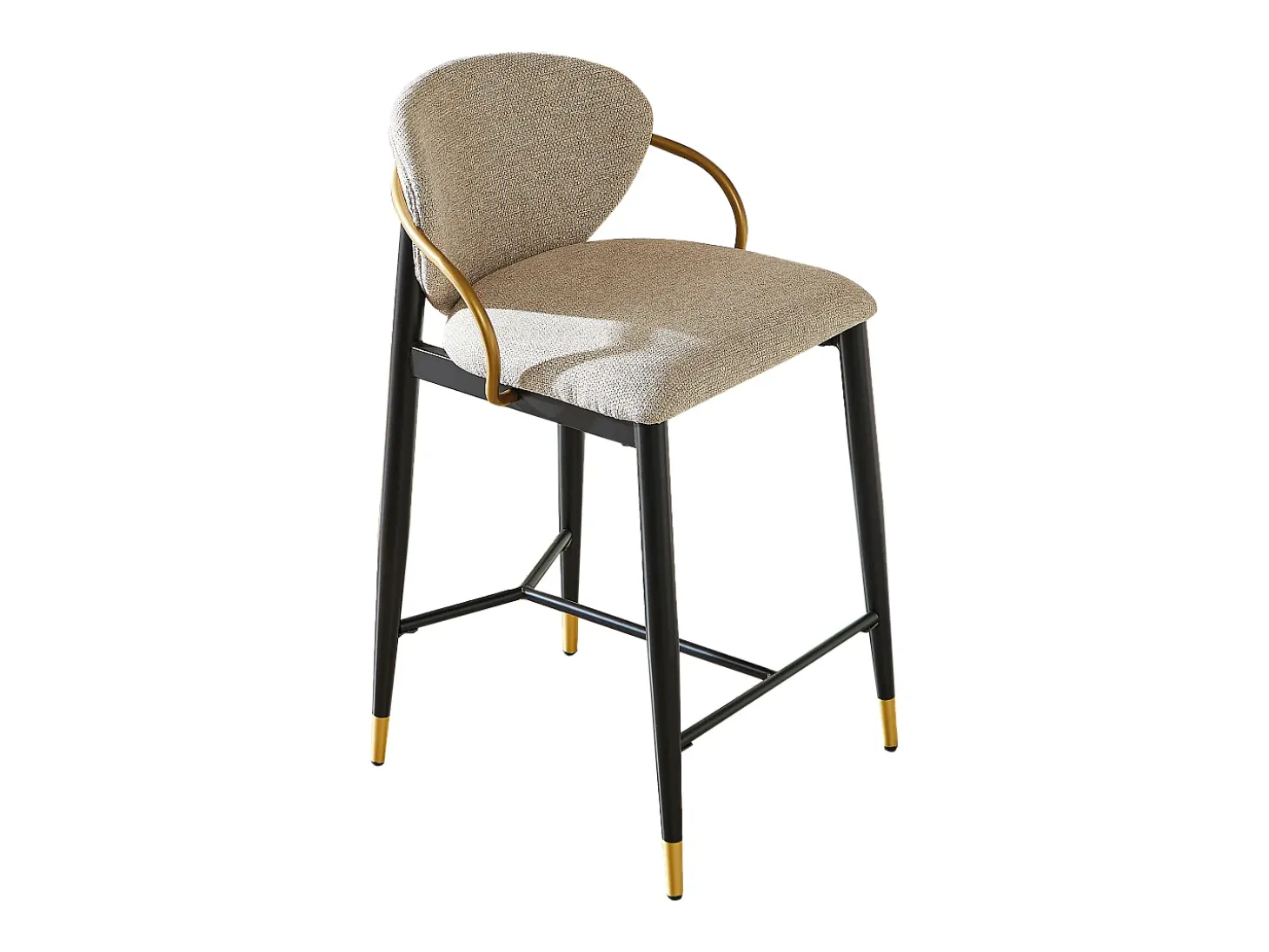 Conjunto de 2 bancos de bar em tecido chenille castanho claro - Pés em metal preto e dourado