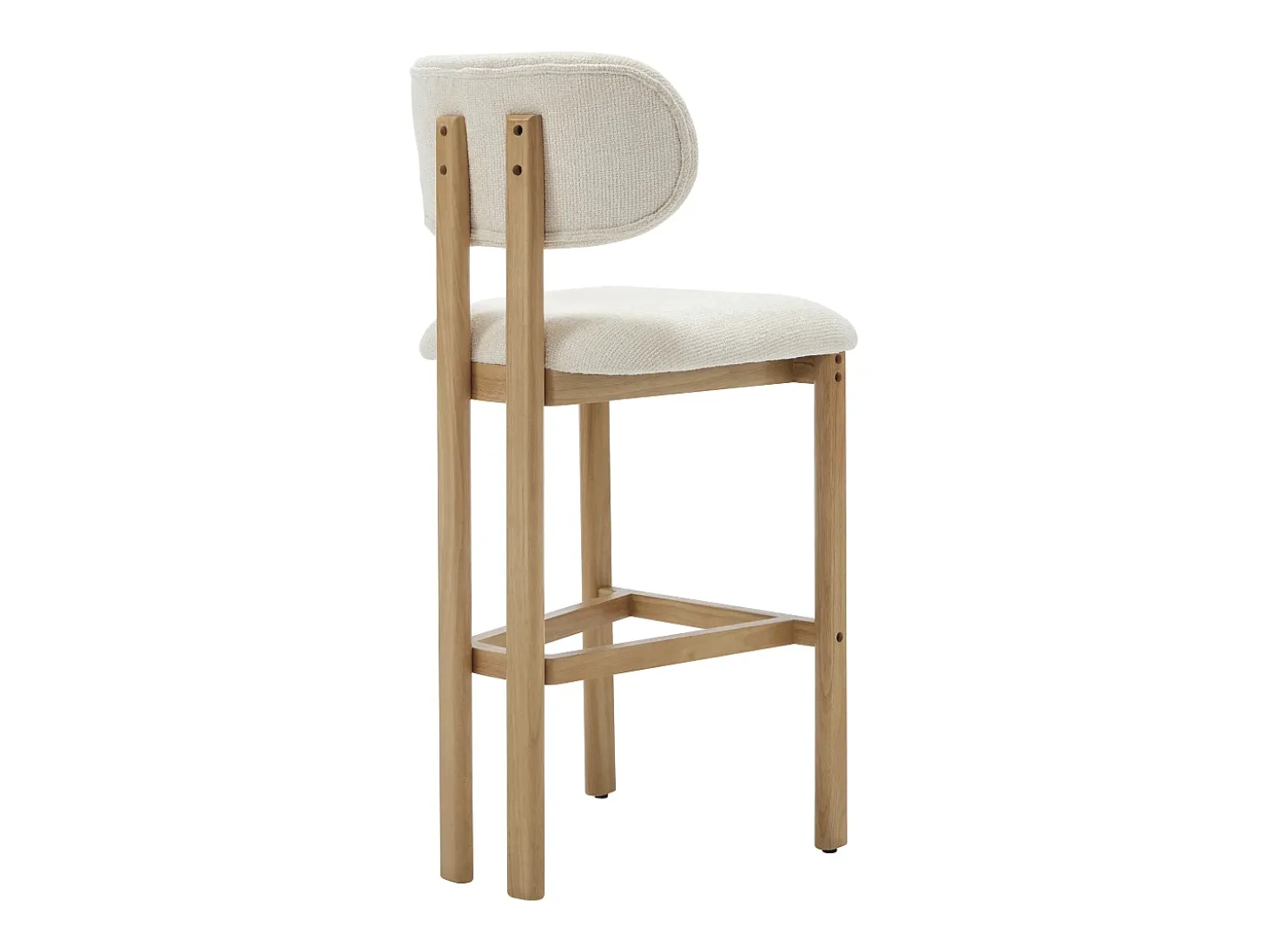 Conjunto de 2 bancos de bar em tecido texturizado e madeira de seringueira - Creme - YELAZ