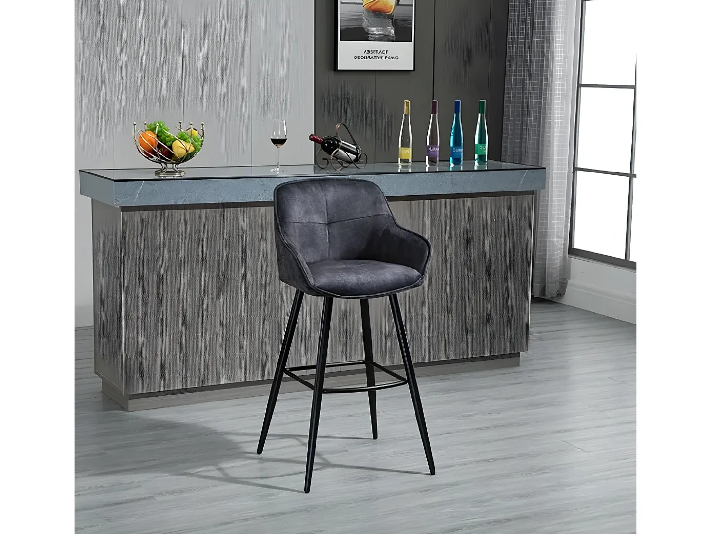 Conjunto de 2 bancos de bar - tecido e metal - antracite - SHERRY