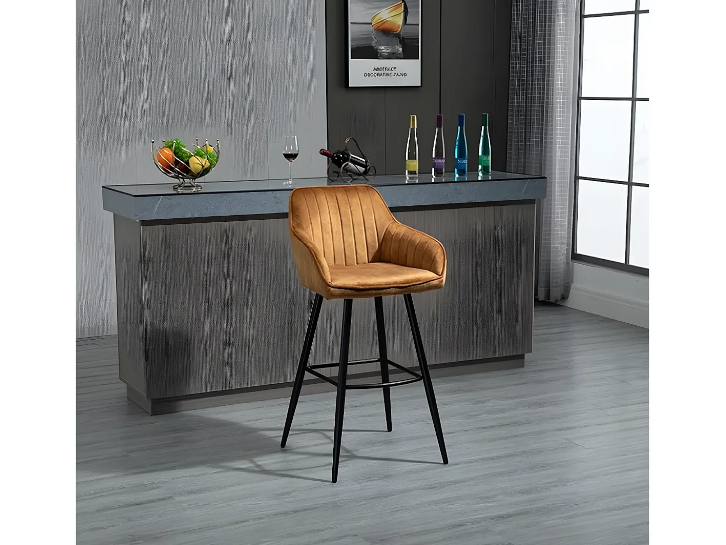 Conjunto de 2 bancos de bar - tecido e metal - amarelo escuro - BOND
