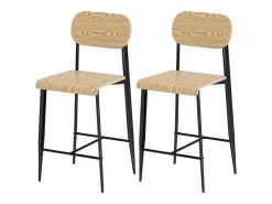 Conjunto de 2 bancos de bar, com apoio para os pés, estrutura de metal, altura do assento 66 cm, design industrial, madeira natural + preto