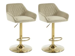 Conjunto de 2 bancos de bar em veludo e metal dourado - Altura ajustável - Bege - TAVOA