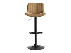 Conjunto de 4 bancos de bar castanhos, com altura regulável, em veludo e metal.