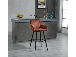 Conjunto de 2 bancos de bar - tecido e metal - castanho - BOND