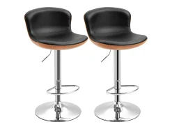 Conjunto de 2 bancos de bar, reguláveis em altura, giratórios, com apoio para os pés e encosto, couro sintético, preto