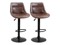 Conjunto de 2 bancos de bar, bancos de balcão ajustáveis em altura com encosto, giratórios, couro sintético, marrom