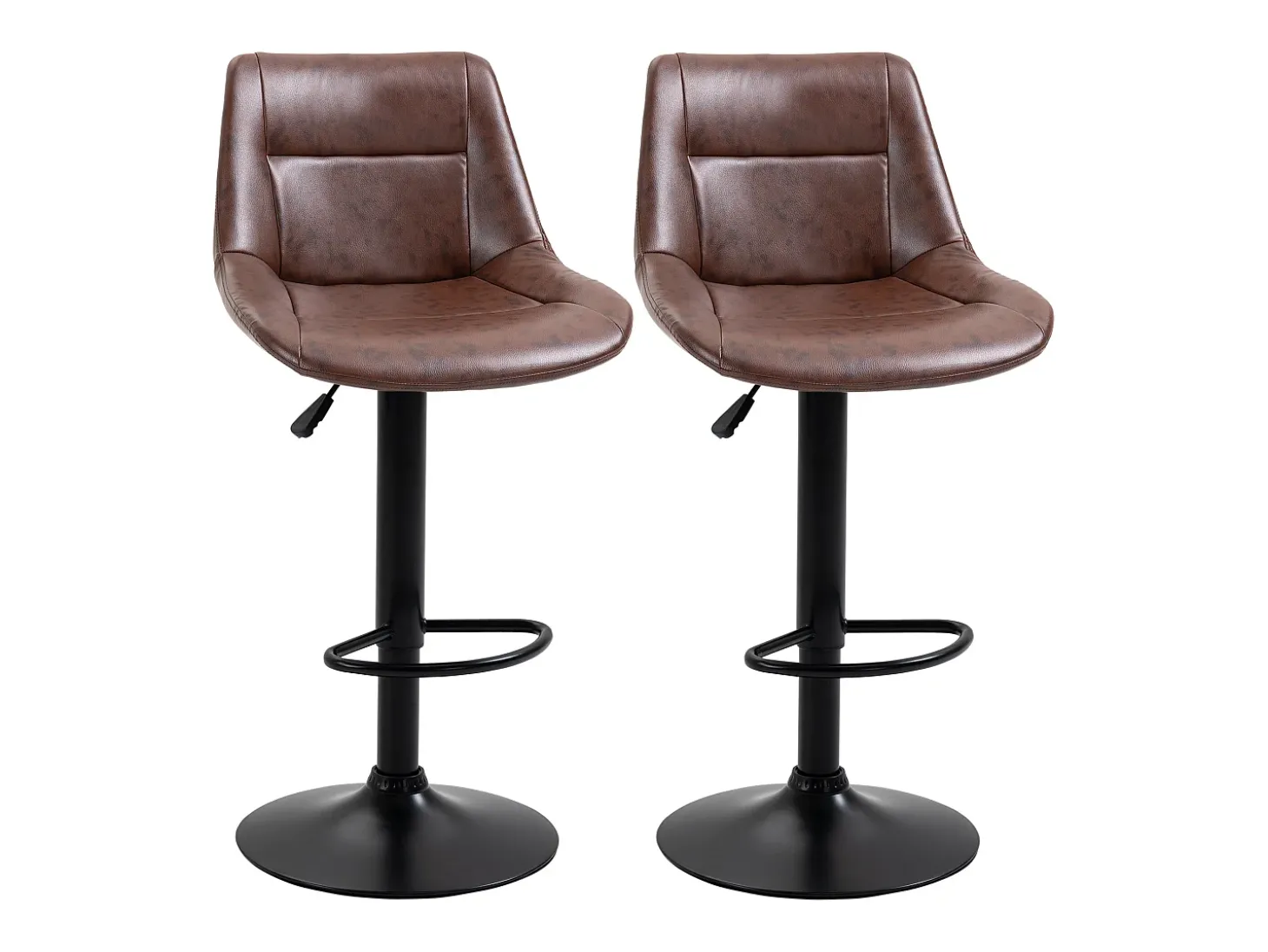 Conjunto de 2 bancos de bar, bancos de balcão ajustáveis em altura com encosto, giratórios, couro sintético, marrom