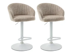 Conjunto de 2 bancos de bar em tecido e metal branco - Altura ajustável - Creme - DORALIZ