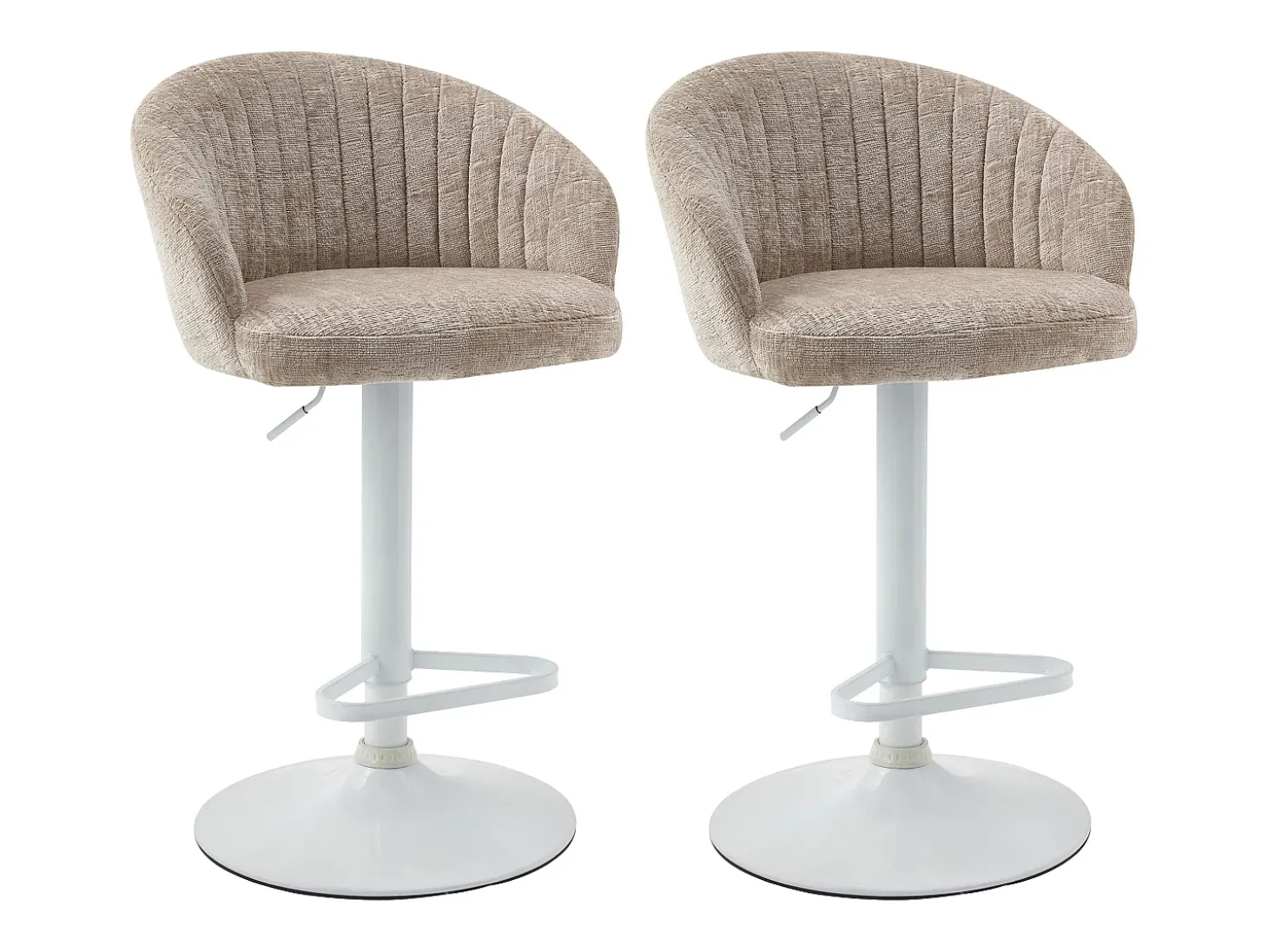 Conjunto de 2 bancos de bar em tecido e metal branco - Altura ajustável - Creme - DORALIZ