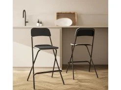 Conjunto de 2 bancos de bar dobráveis com estrutura de aço para cozinha e sala de jantar, preto