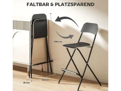 Conjunto de 2 bancos de bar dobráveis com estrutura de aço para cozinha e sala de jantar, preto