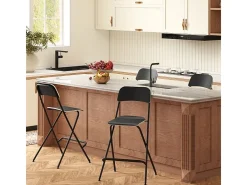 Conjunto de 2 bancos de bar dobráveis com estrutura de aço para cozinha e sala de jantar, preto