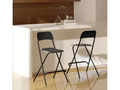 Conjunto de 2 bancos de bar dobráveis com estrutura de aço para cozinha e sala de jantar, preto
