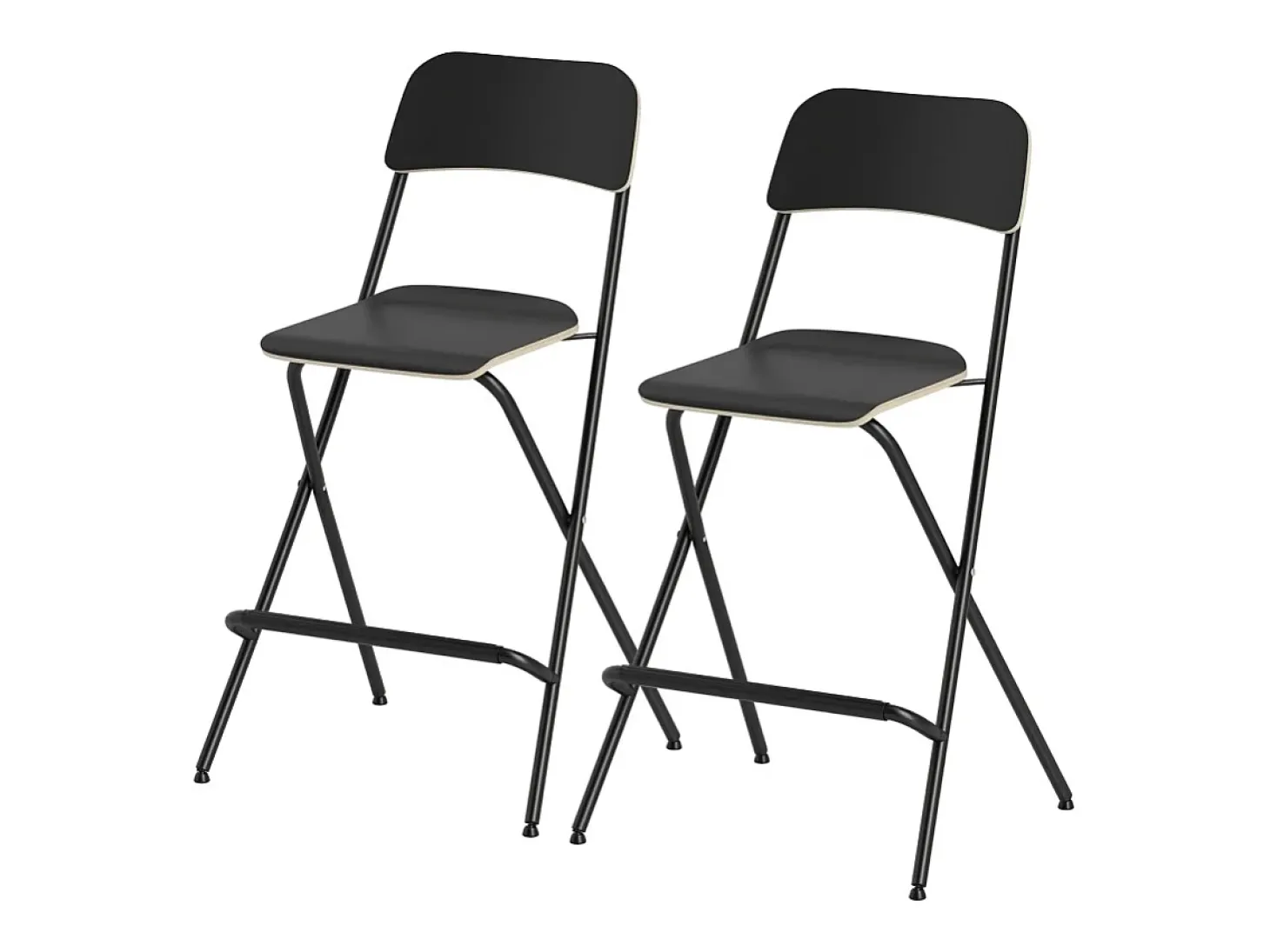Conjunto de 2 bancos de bar dobráveis com estrutura de aço para cozinha e sala de jantar, preto