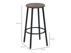 Conjunto de 2 bancos de bar, design industrial, com apoio para os pés, estrutura metálica, até 120 kg, castanho